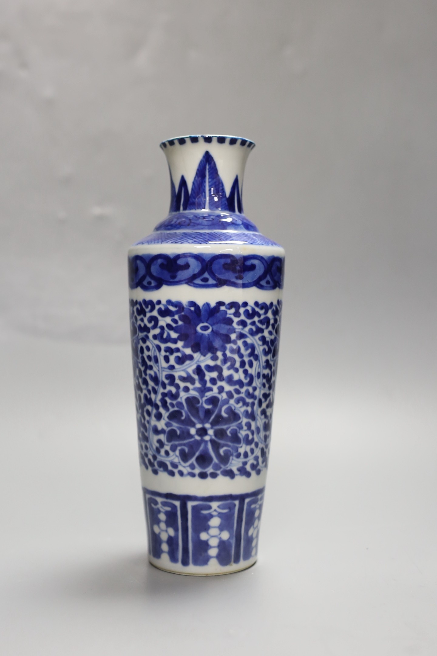 A Chinese blue and white 'lotus' vase, 19th century, 24cm